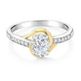 thumbnail image 2 of Gem Stone King 10K Yellow Gold and 925 Sterling Silver White Moissanite Engagement Ring for Women | 0.98 Cttw | Oval 7X5MM | Available in Size 5, 6, 7, 8, 9, 2 of 4