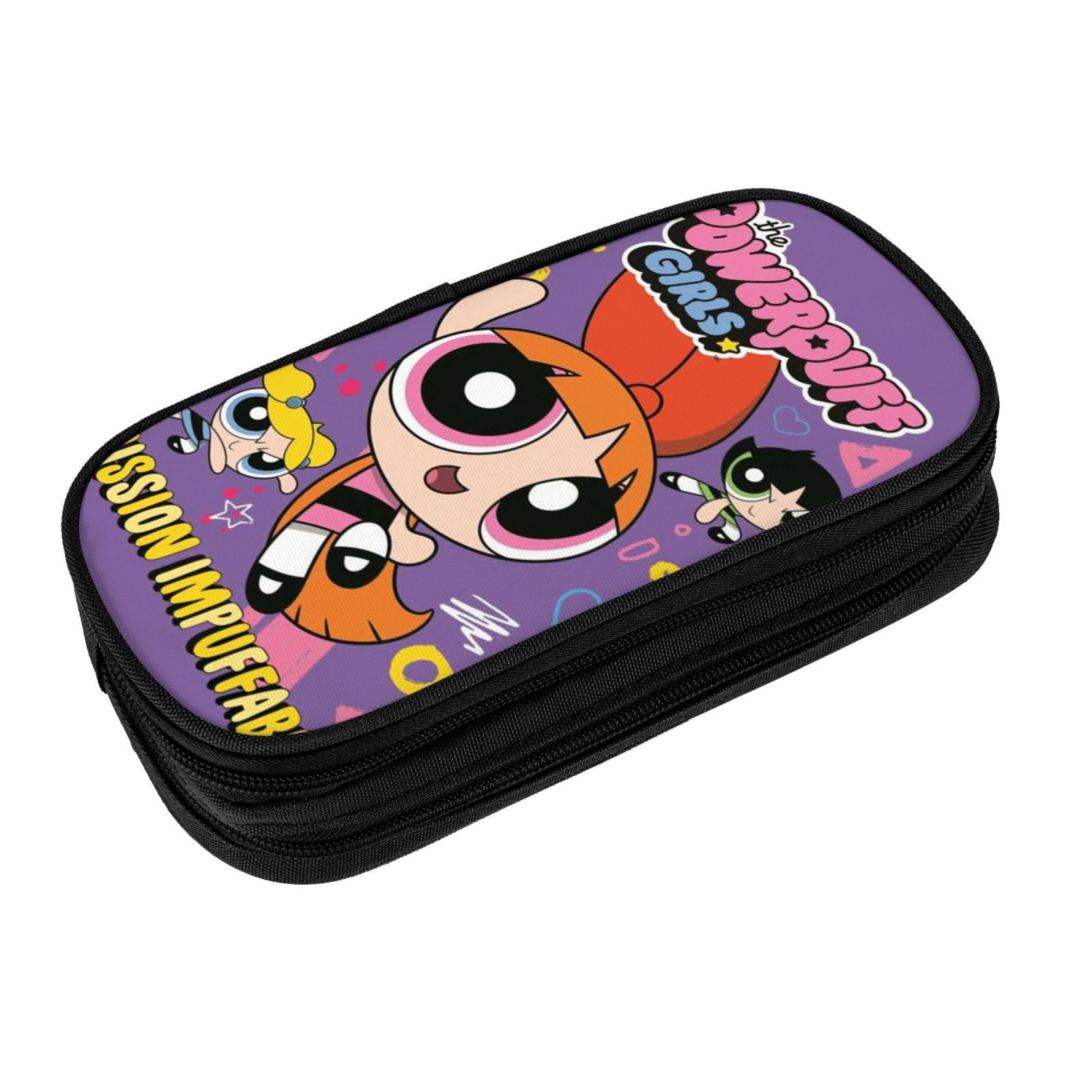 The Powerpuff Gi-rls Pencil Case Large Capacity Pencil Pouch Penbag Office Stationery Organizer Travel Makeup Bag Black