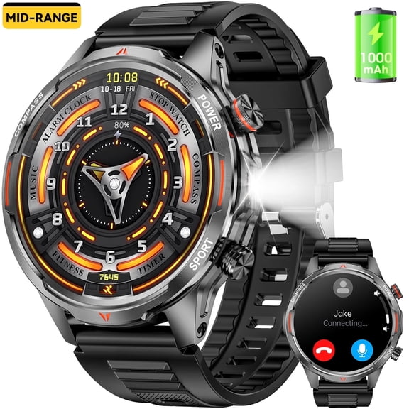Smart Watch for Men 1.7" Smartwatch (Metal Body) with 1000mAh Battery/ IP68 Waterproof/100 Sports Modes, Outdoor Sports, Fitness Tracker fits for Android iPhone Devices(Black)