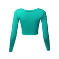 thumbnail image 3 of A2Y Women's Basic Solid Stretchable Scoop Neck Long Sleeve Crop Top Kelly Green XL, 3 of 3