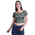 thumbnail image 2 of Moomaya Printed Short Sleeve Zipper Top Boat Neck Womens Sexy Summer Crop Tops, 2 of 5