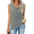 thumbnail image 2 of ShomPort Women's Fashion Tank Tops Summer Cowl Neck Sleeveless T-Shirt Elastic Pleated Split Camisole, 2 of 8