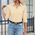 thumbnail image 4 of UDAUDU Womens Button Down Shirt 3/4 Sleeve Wrinkle Free Stretch Collared Dress Shirt Business Casual Spring Summer Work Blouses Yellow 2XL, 4 of 6
