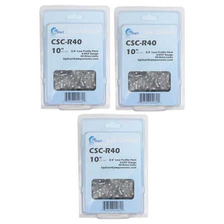 

3-Pack 10-Inch Chainsaw Chain Replacement for Ryobi RY52003A - (10 3/8 .043 40 Drive Links)