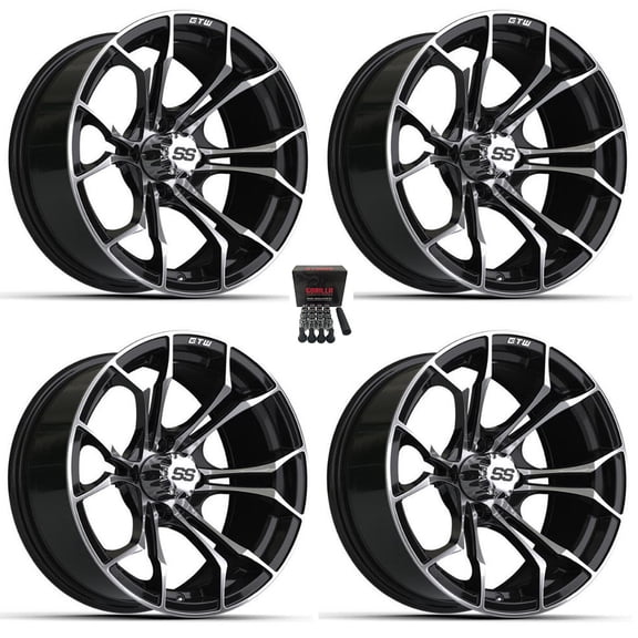 GTW Spyder 15" Golf Cart Wheels/Rims Gloss Black (3 4) E-Z-GO & Club Car