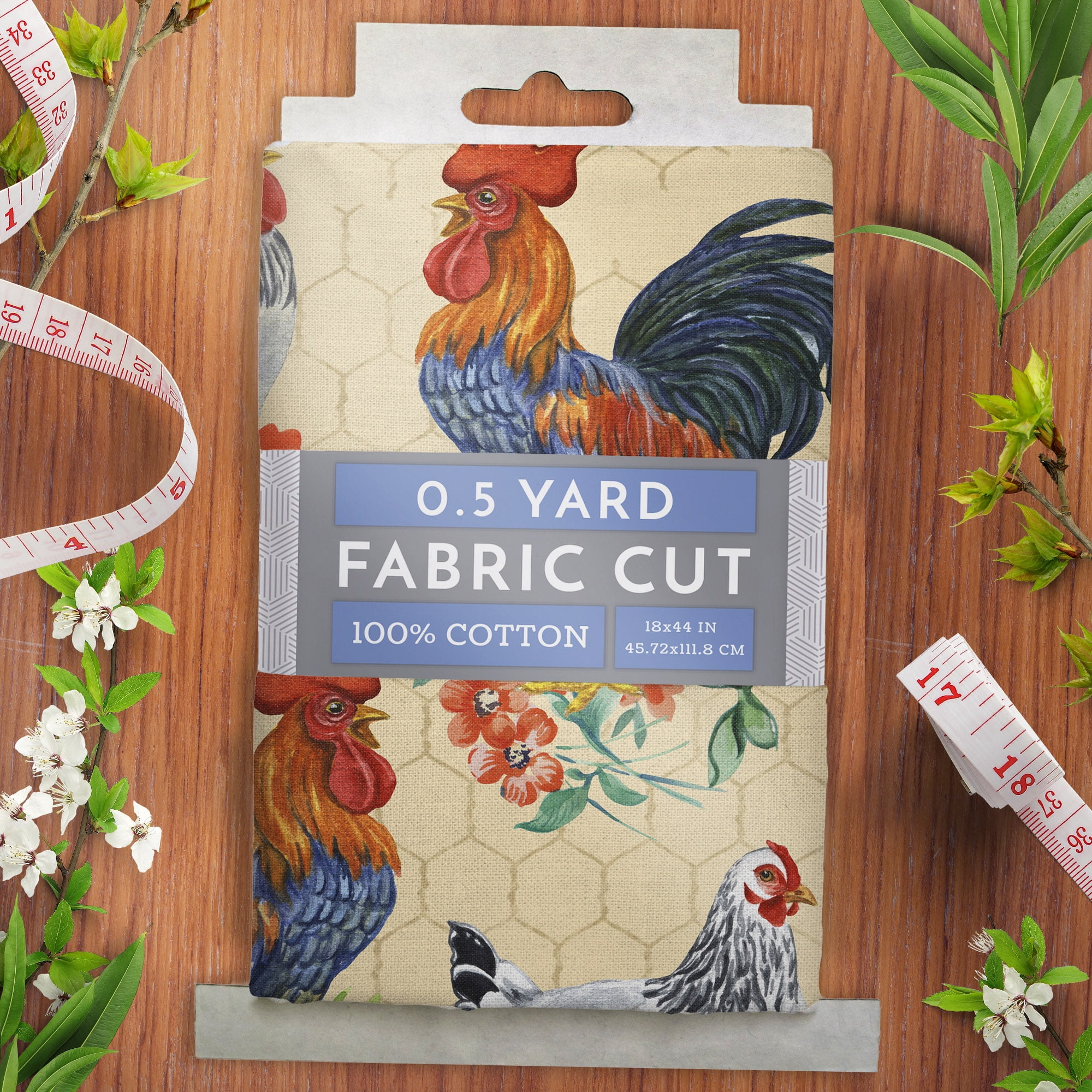 (2 pack) Half-Yard 100% Cotton Raise Chickens, Multi-color, 44" Wide for Quilting & Sewing by David Textiles