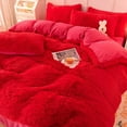 thumbnail image 3 of Wajade Plush Shaggy Duvet Cover Set 3 - Piece Faux Fur Duvet Cover Luxury Ultra Soft Bedding Sets Shaggy Duvet Cover with 2 Pillow Cases (Red, Full Size), 3 of 5