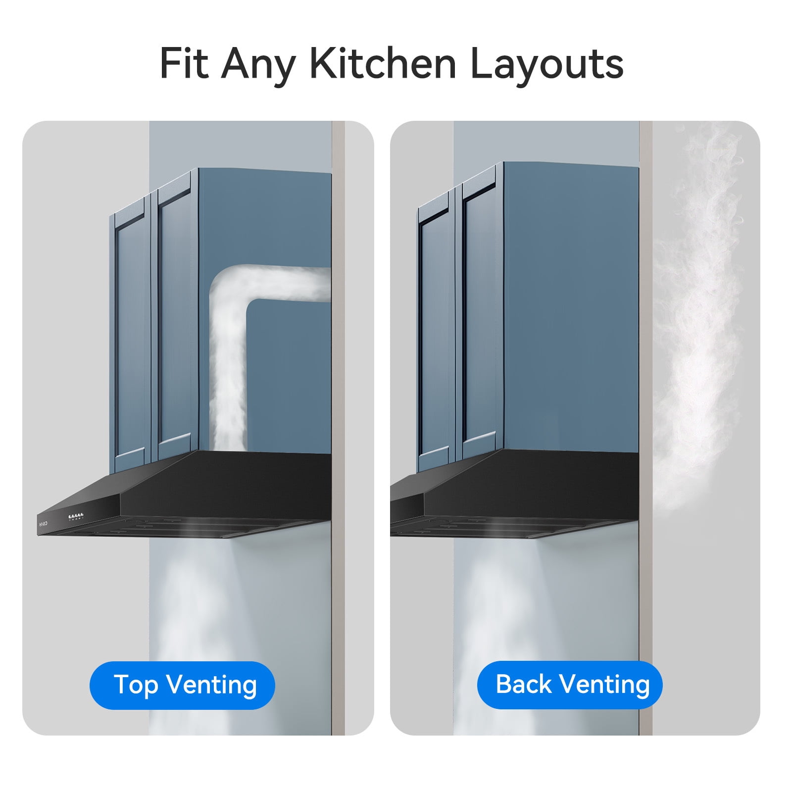 VIKIO 30 inch Under Cabinet Range Hood 600 CFM Ducted in Stainless Steel with Mesh Filters and Push Buttons, Black