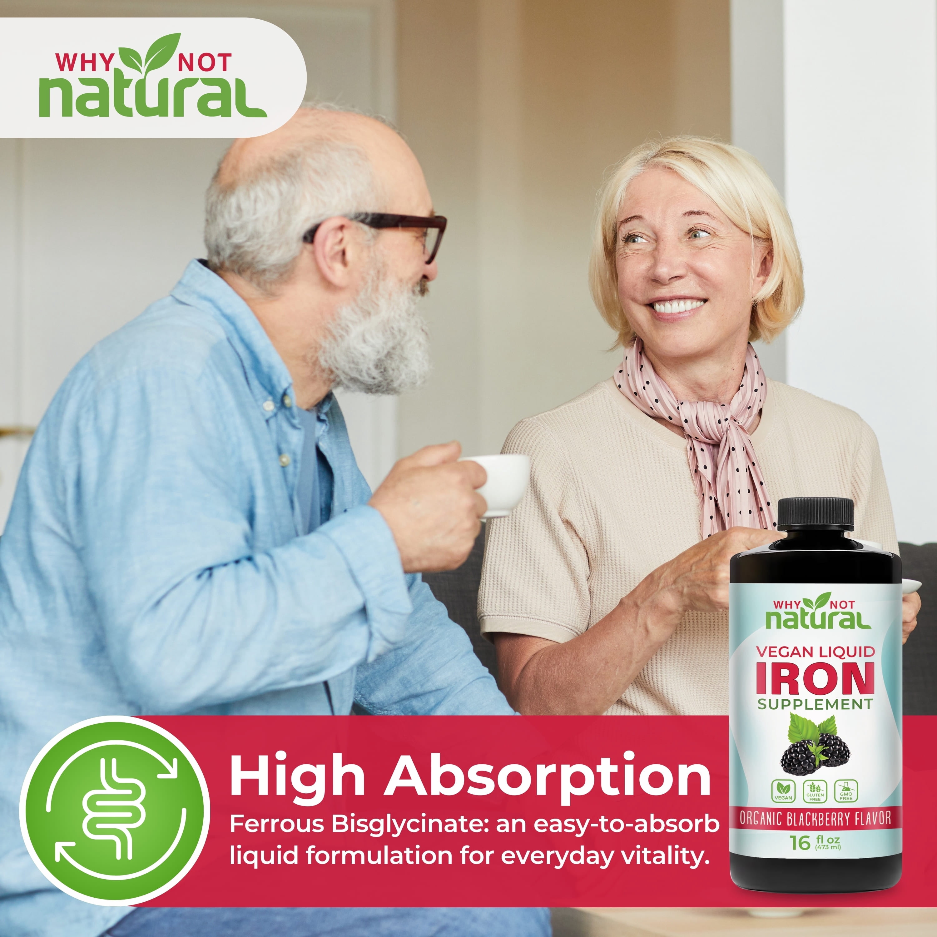 Why Not Natural Liquid Iron Supplement for Women Men and Kids, Vegan Formulation for Anemia