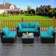 thumbnail image 2 of Costway 5PCS Patio Rattan Furniture Set Cushioned Sofa Chair TeaTableTurquoise, 2 of 12