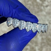 Grillz Silver Tone 8 Bottom Teeth Eight Piece Micro Pave Bling Really Iced CZ Grills