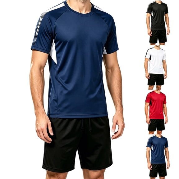 Miqool Big and Tall Men's Activewear Short Sleeve Crewneck Tee and Shorts Set Summer Outfit Casual Athletic Sports Tracksuit