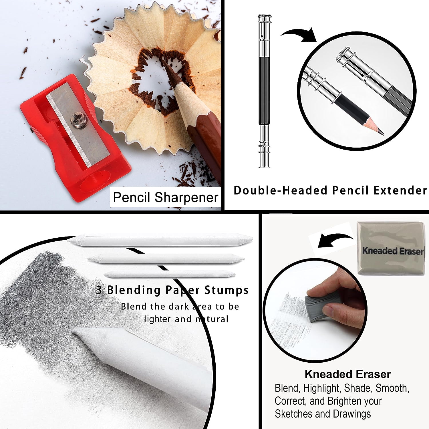 29-Piece Professional Sketching & Drawing Art Set - Complete Kit with 14 Graphite Pencils, 6 Charcoal Pencils, Blending Stumps, and Accessories for Artists