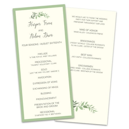 Personalized Green Lines Vines Wedding Program Walmart Com