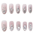 thumbnail image 4 of 24Pcs/Set Nail Art Fake Nails with Diamonds Pink Silver Glitter Wearing Reusable False Nails Long Ballerina Press on Nail Tips, 4 of 6