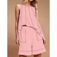 thumbnail image 6 of Women Short Sets 2 Piece Vacation Outfits Sleeveless Tank Top and Shorts Matching Set with Pockets Pink M, 6 of 7