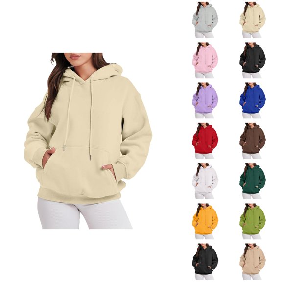 Basic Hoodies for Women 2025 Fall Winter Long Sleeve Casual Plain Hooded Sweatshirt with Pockets Pullover Tops