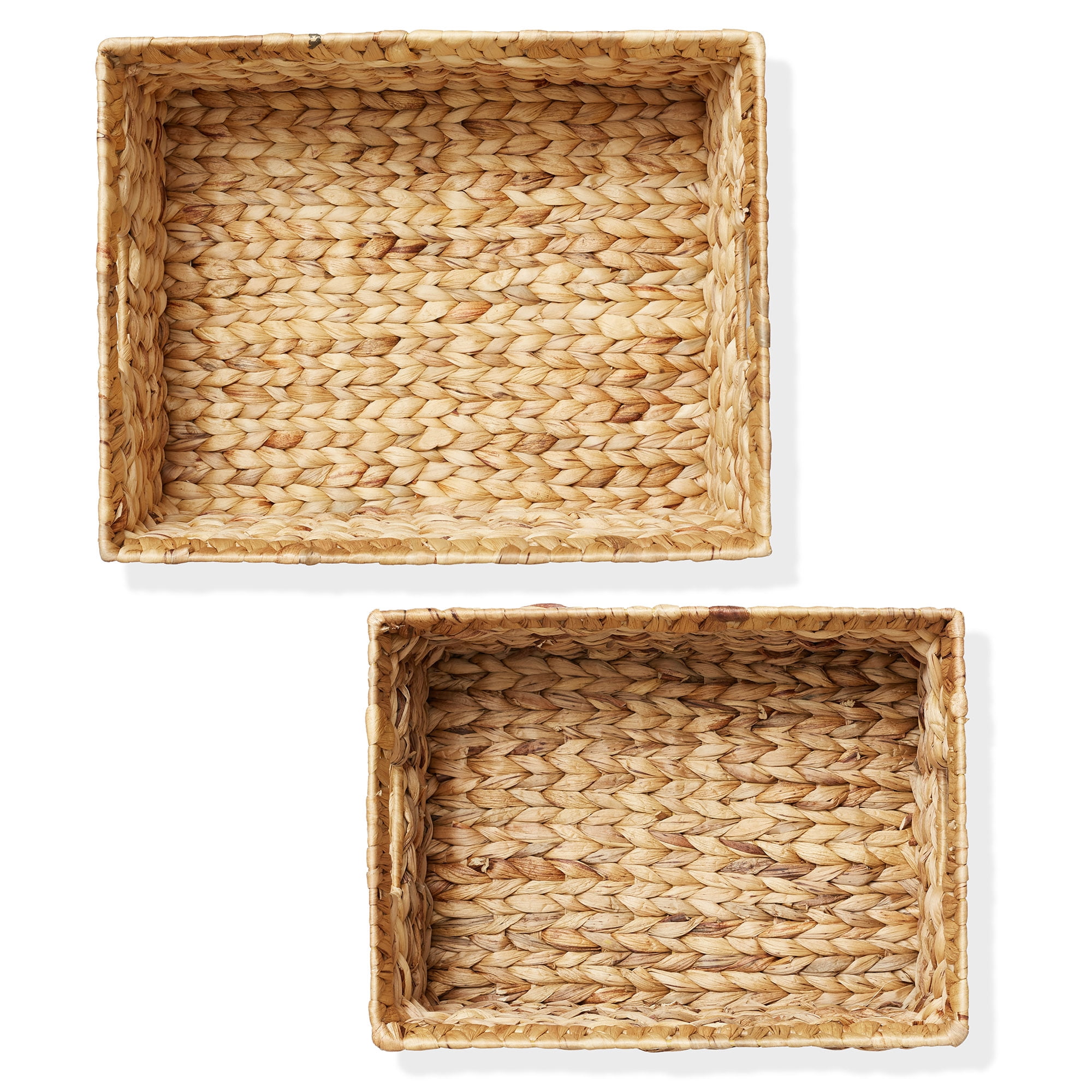 Casafield Water Hyacinth Storage Basket Set with Handles - 1-Jumbo, 1-Large Woven Organizers for Bathroom, Laundry, Pantry, Office, Shelves