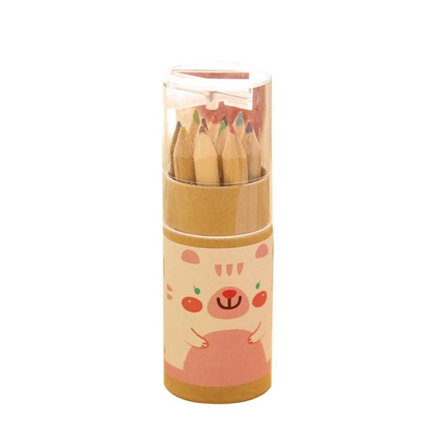 Inteprter 12 Uds Multi colores lindo oso impresión Mini tamaño sacapuntas tapa lápices de colores caja conjunto Color al azar Suministros de escritura y corrección