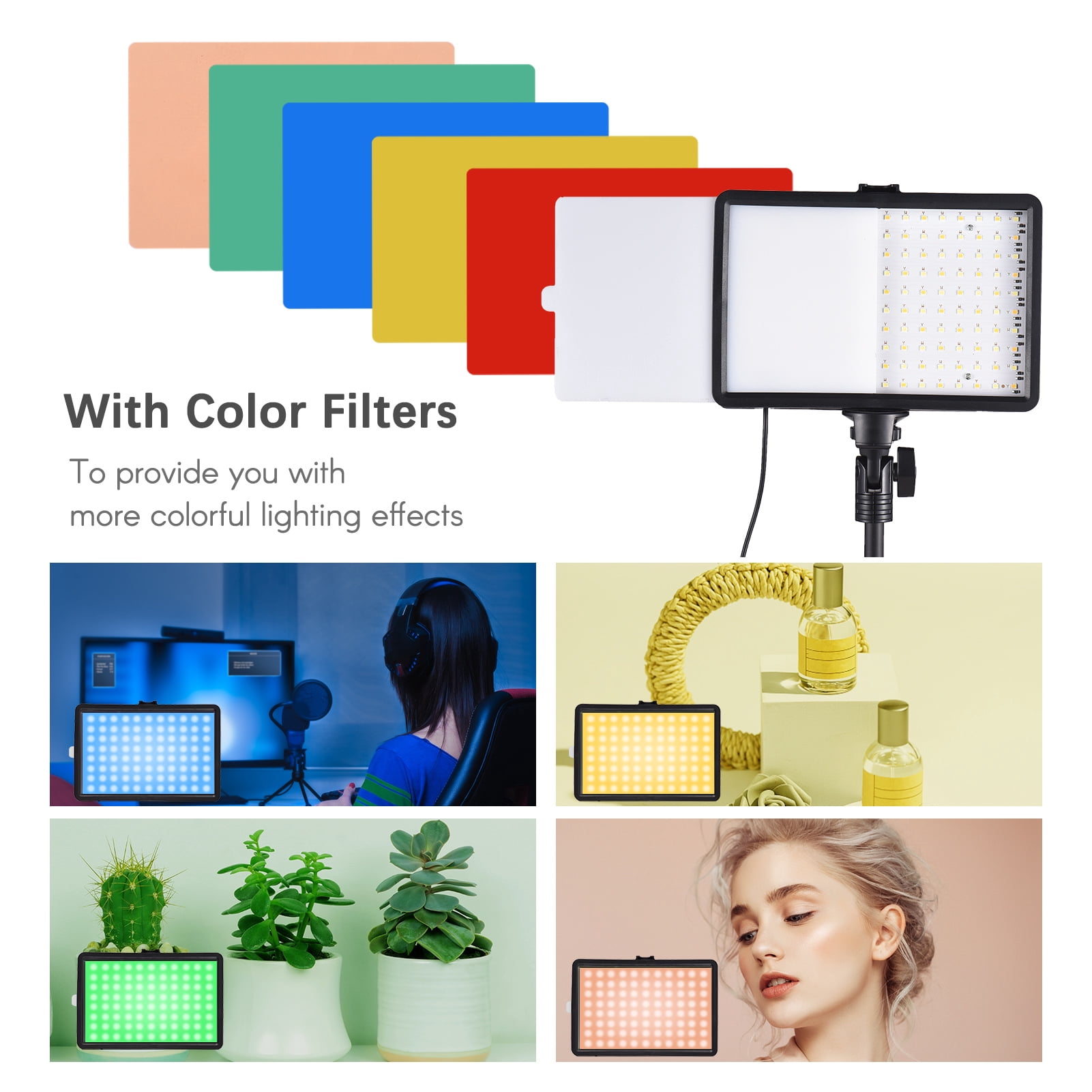 Light 2 Pack USB LED Video Lights Kit Bi-Color Temperature Fill Lights 10-Level Brightness With Light Stands Color Filters For Video Conference Lighting Live Streaming Video