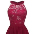 thumbnail image 5 of IBTOM CASTLE Women Vintage Floral Lace Chiffon Sleeveless Pleated Halter Short Bridesmaid Dress A Line Swing Party Cocktail Dress M Wine Red, 5 of 7