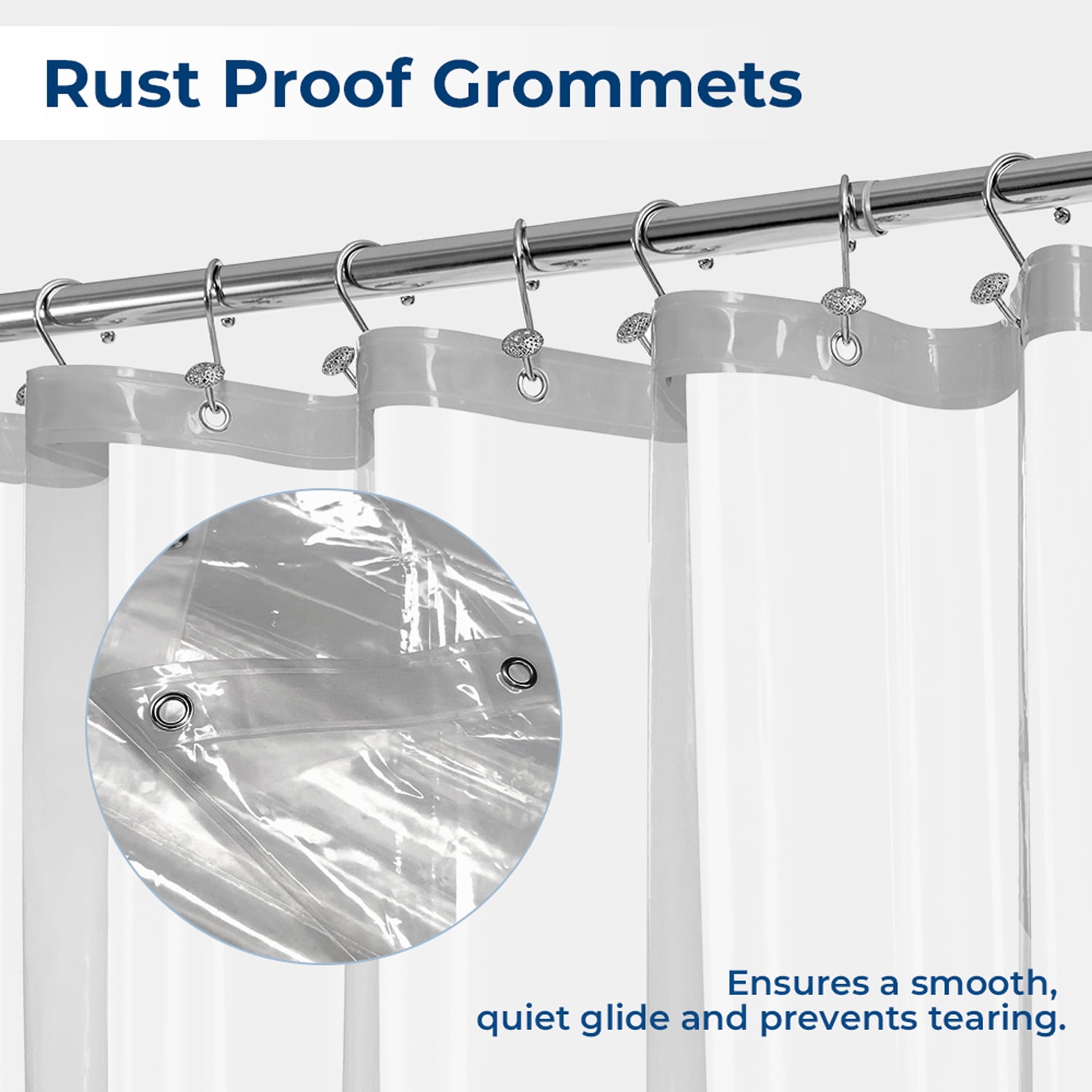 Yiannan Clear Black PEVA Shower Curtain Liner, Rustproof Grommets, Waterproof, 3 Magnets，72x78