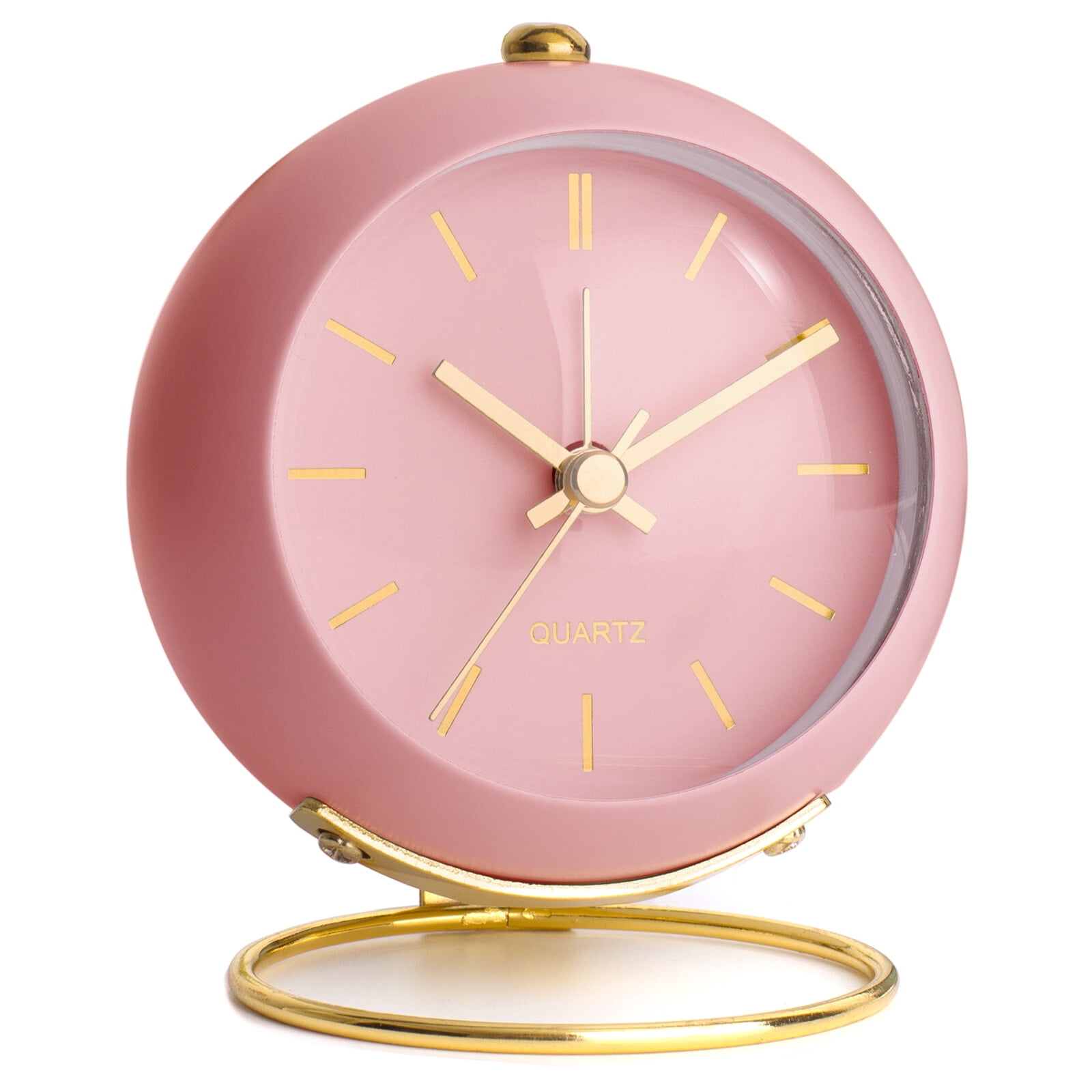 AYRELY Small Pink Desk Alarm Clock with No Ticking Movement for Bedroom