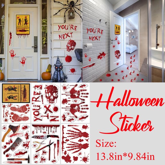 BOBOMOTI Halloween Decorations Bloody Handprint Window Clings for Halloween Party Decorations Scary Halloween Reusable Window Stickers Wall Decor