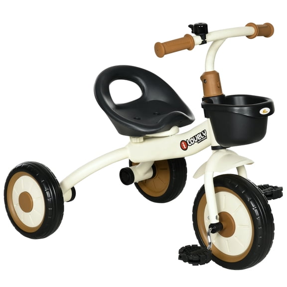 Qaba Tricycle pour Enfants de 2 à 5 Ans, Vélo pour Tout-Petits avec Siège Ajustable, Blanc