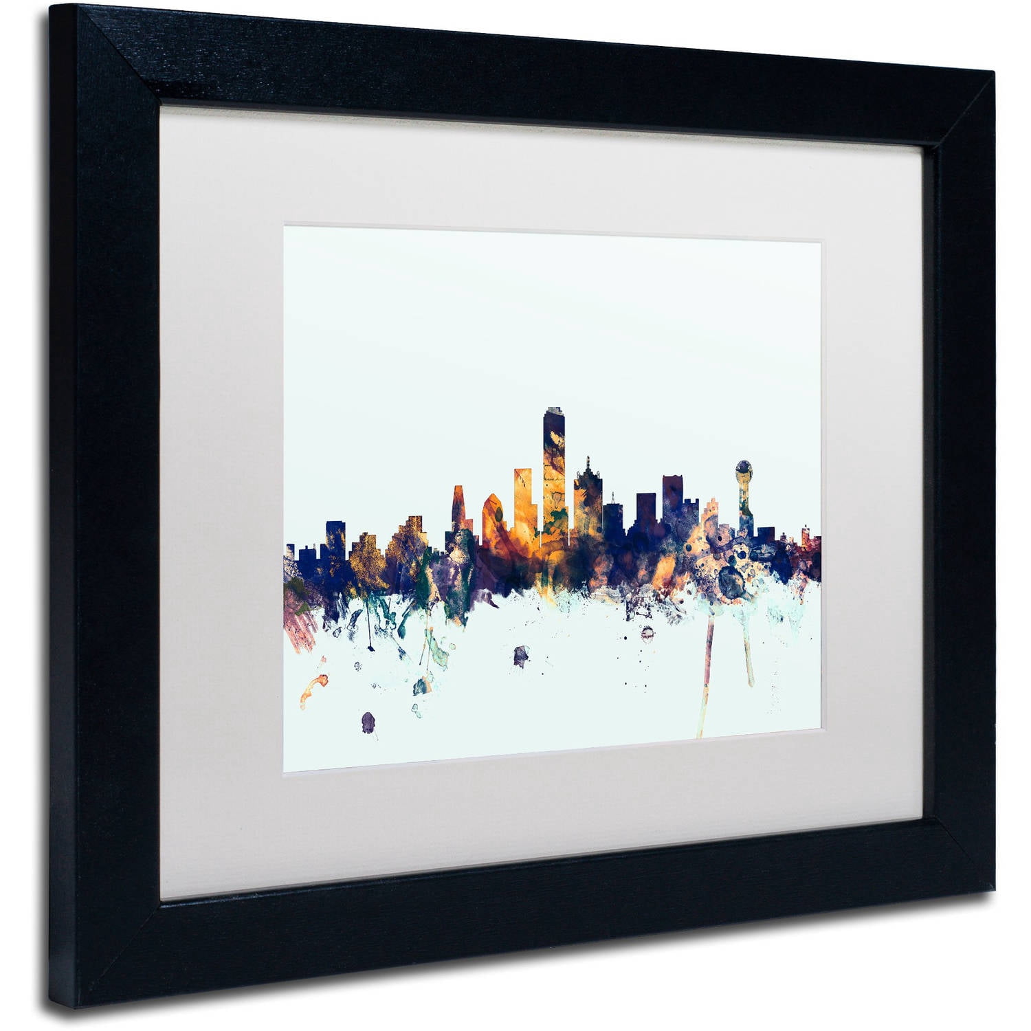 Trademark Fine Art "Dallas Texas Skyline Blue" Canvas Art by Michael Tompsett, White Matte, Black Frame