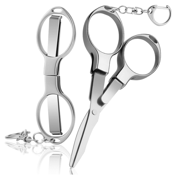 2-Pack Silver Folding Scissors with Detachable Keychain Clips
