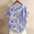 thumbnail image 4 of CHGBMOK Blouses Grande Taille pour Femmes Été Décontracté Col Rond Manches Courtes Imprimé Floral Blouses Grande Taille Hauts Été Plage Hauts en Liquidation, 4 of 5