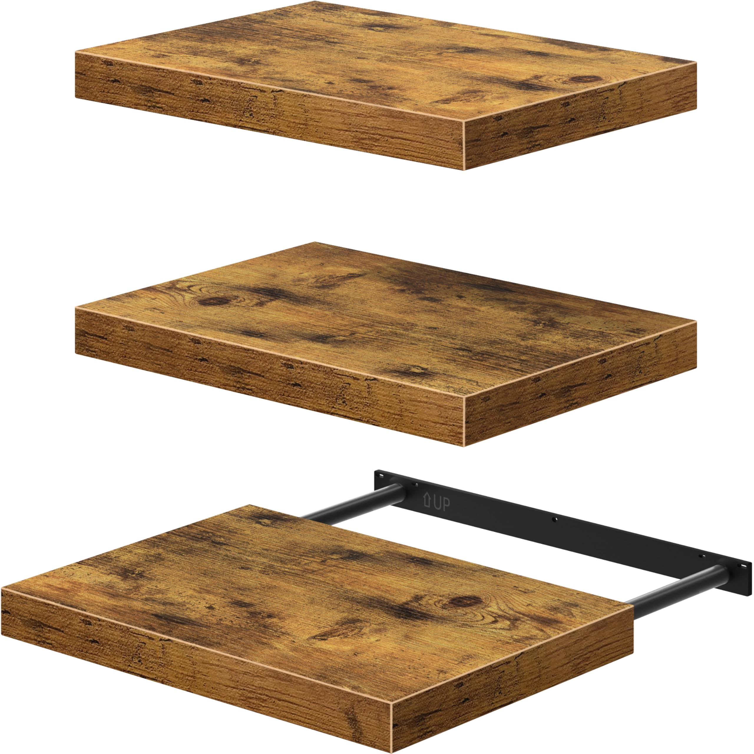 10" Deep Floating Shelves For Wall - 10 X 16 Inch Book Shelf Bathroom Bedroom Kitchen Living Room Hanging Bookshelf Farmhouse Set Of 3  Rustic Brown (025-40bn3)