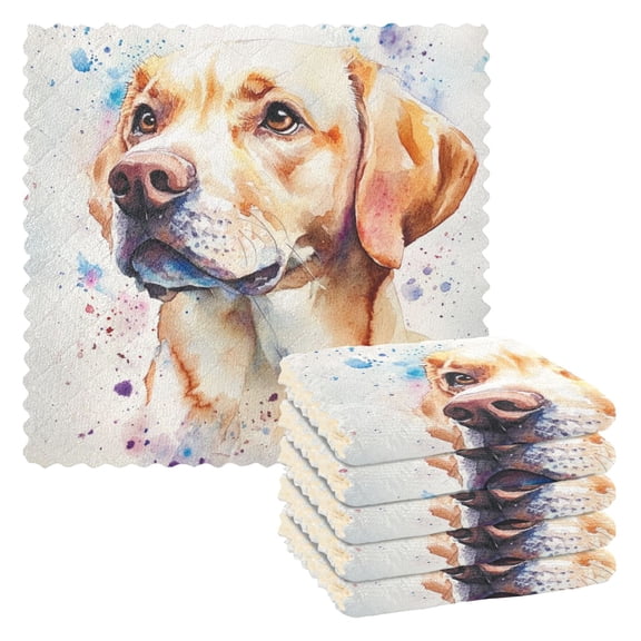 6 Pieces of Kitchen Towels 11x11Inch Kitchen Dish Cloths Kitchen Dish Towels Reuseable Cleaning Cloths Brown Watercolor Dog