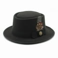 thumbnail image 2 of MEICHEN Fedora Hats for Women Bavarian Costume Hat With Feather Solid Color Panama Hat Plain Hat Black, 2 of 3