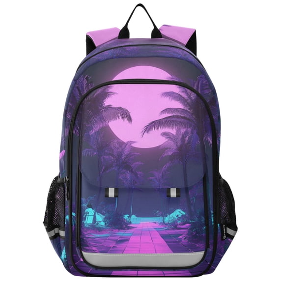 FORMRS Unisex School Backpack 17" Student Travel Bag with Laptop Compartment, Pink Neon Road