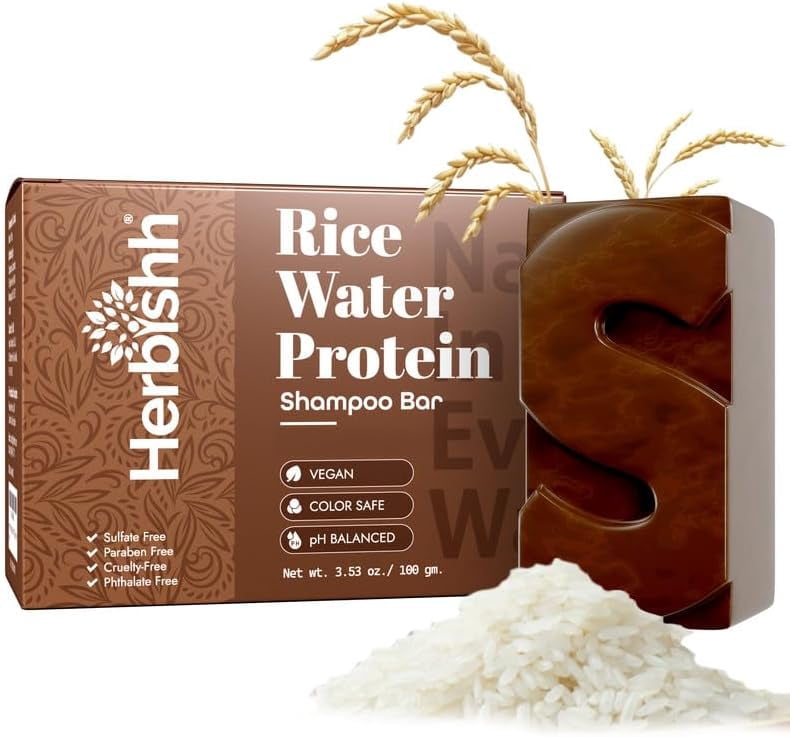 (2 pack) Herbishh Rice Water Shampoo Bar for Hair Growth – Strengthening & Nourishing, Solid Soap for Thinning Hair, Infused With Biotin, Ideal For All Hair Types, Paraben-Free & Sulfate-Free, 3.53 oz
