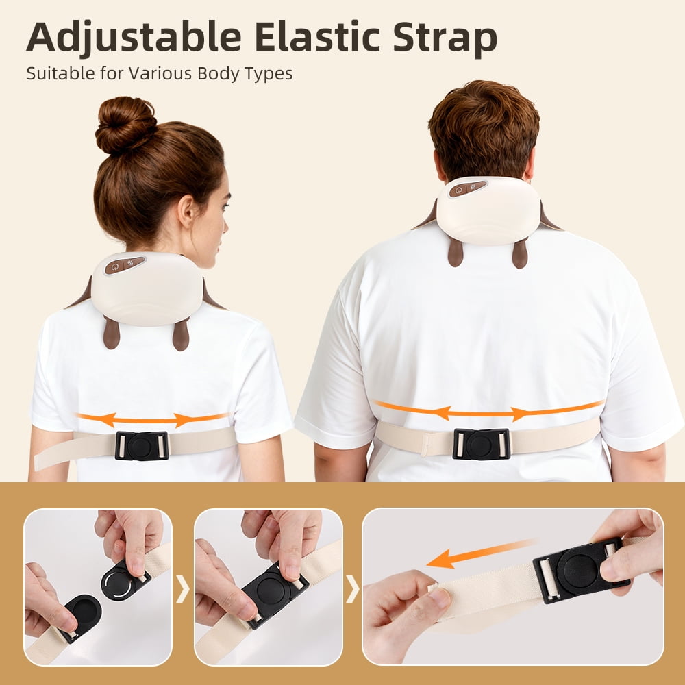 Bionic Heated Massager, Cordless Neck and Shoulder Massager with 3 Massage Modes 2 Heat, Heated Kneading Massager for Neck with Adjustable Strap, Beige