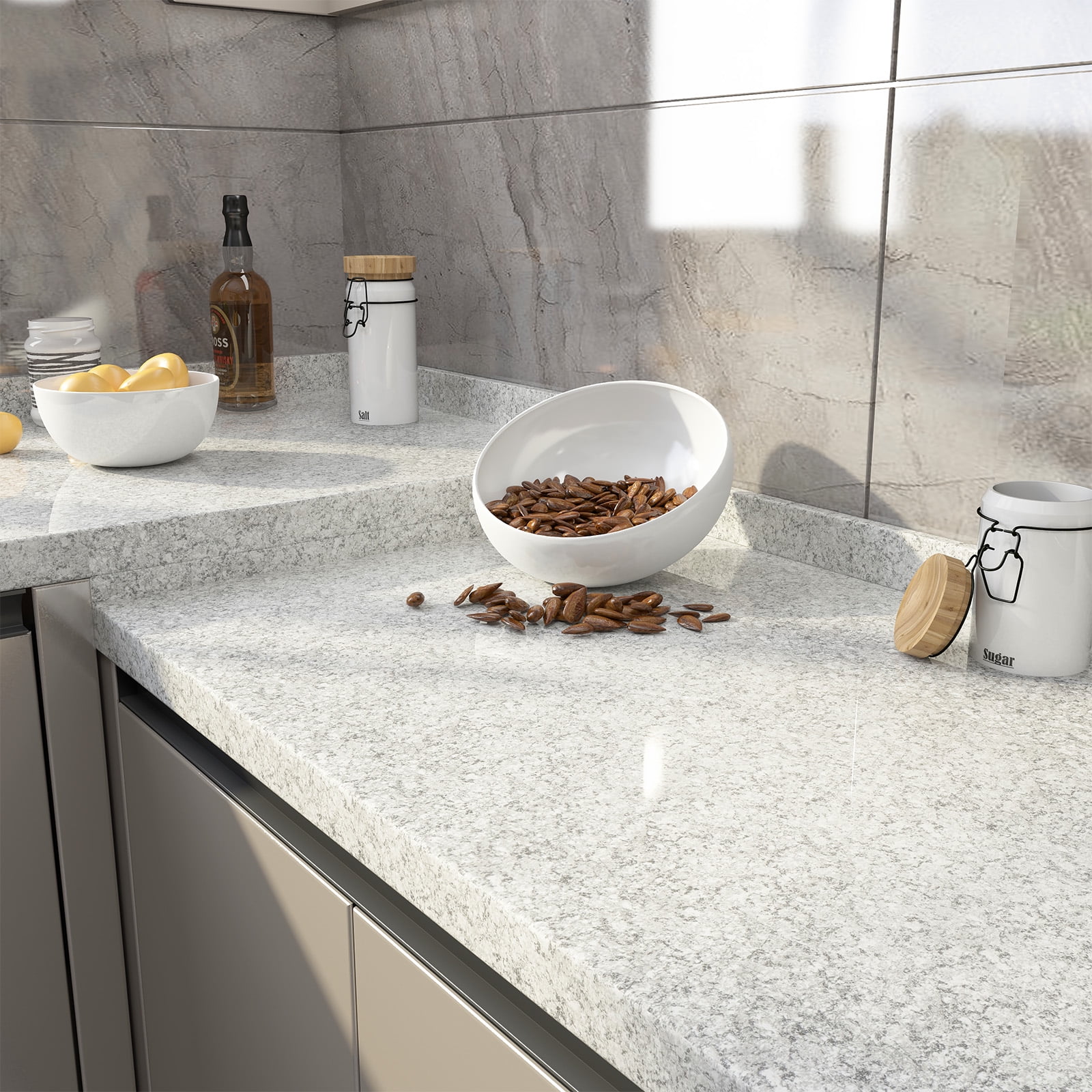 LaCheery 36"x160" Silver Grey Marble Contact Paper Granite Wallpaper Peel and Stick Countertops Waterproof Self Adhesive Counter Top Covers Removable Wallpaper for Kitchen Cabinets Dining Room Desk