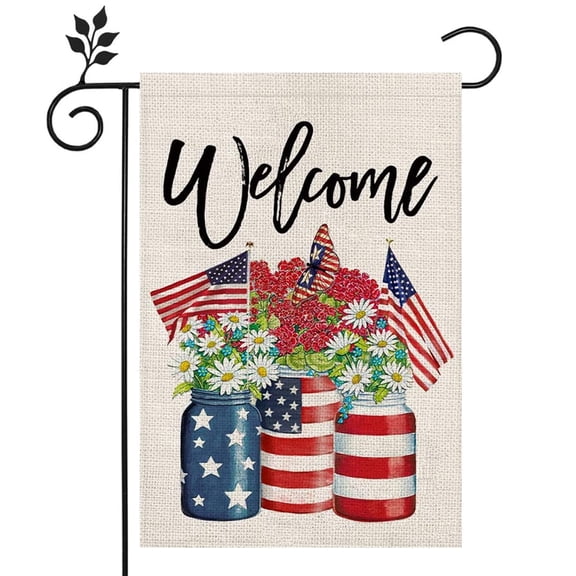 Husfou 12" x 18" 4th of July Garden Burlap Patriotic Outdoor Flag and Banner