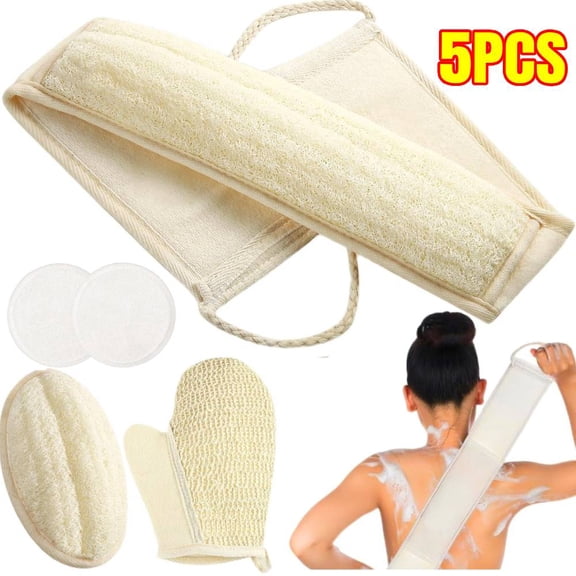 5 Pack Loofah Sponge Exfoliating Body Scrubber Set Shower Bath Glove Long Exfoliating Washcloth Towels Luffa Sponge Pads Mitts