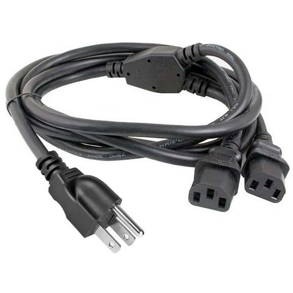 6FT 1 AC Plug To 2 Computer Style C13 Split Cord For PC Printer LCD TV Projector