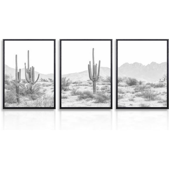 Black and White Cactus Wall Decoration Poster Desert Landscape Canvas Pictures for Bedroom Living Room Decor 12x16 in Unframed Set of 3