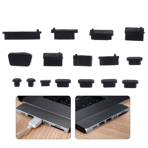 5 Sets Dust Plug Covers for Laptop USB Charger Ports, Breathable Protective Caps for Electronics, Black