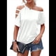 thumbnail image 1 of Camiseta de Mujer con Hombros Descubiertos, Corta, Escote Asimétrico y Aberturas M, 1 of 6