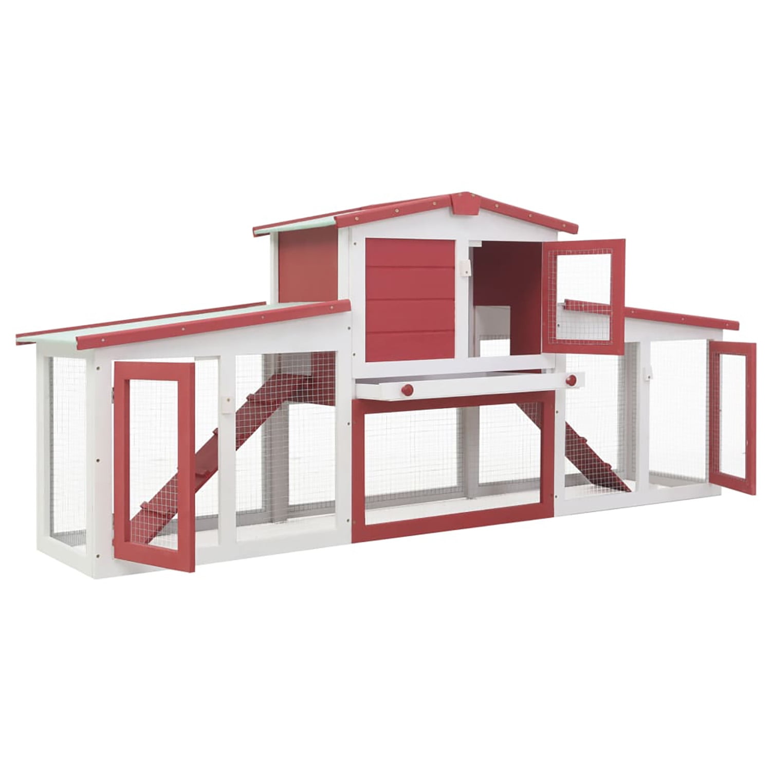 Pefilos 80.3" Outdoor Large Rabbit Hutch with Run Wood 2-Story Bunny Enclosure for 4-6 Rabbits Pet Cages for Small Animals, Red Pefilos 80.3" Outdoor Large Rabbit Hutch with Run Wood 2-Story Bunny Enclosure for 4-6 Rabbits Pet Cages for Small Animals, Red