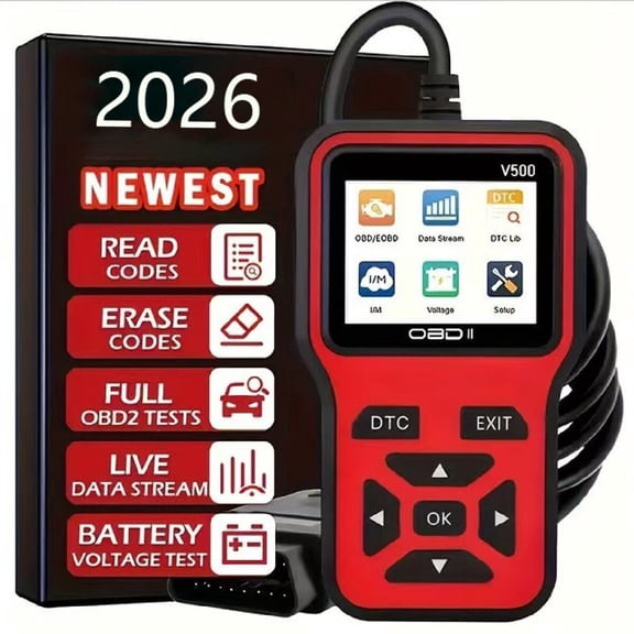 GUQDZOF V500 OBD2 Scanner Diagnostic Tool, Professional Code Reader with Live Data Stream, DTC Lookup, I/M Readiness, O2 Sensor Test, EVAP System Test, Vehicle Info Display
