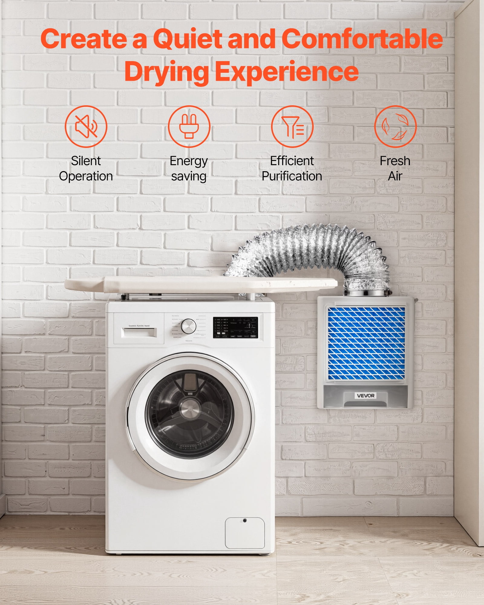 VEVOR 3-in-1 Indoor Dryer Vent Kit,Premium ABS Material with Water Drawer Fits 4 inch Exhaust Port, Smart Overheating Reminder Exhaust Hood & with 4 Purification Pads,For Electric Clothes Dryers