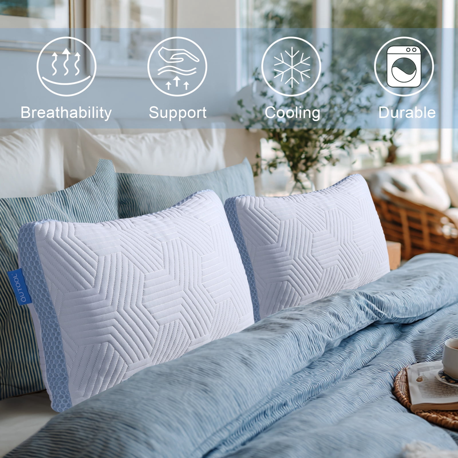 Soft Bed Pillow, Shredded Memory Foam Pillow, Comfortable Sleeping Pillow, Standard Size, Affordable Everyday Use