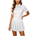 thumbnail image 3 of Pleated Skirt for Women Ihhxva High Waist Mini Elastic School Uniform A-Line Flared Fit Cotton Casual Office Daily Wear Spring XS-3XL, 3 of 9
